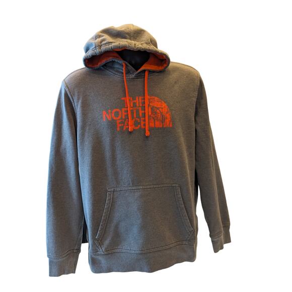 North Face Hoodie Mens Medium Gray Orange Pullover Kangaroo Pocket Drawstring - Picture 5 of 12